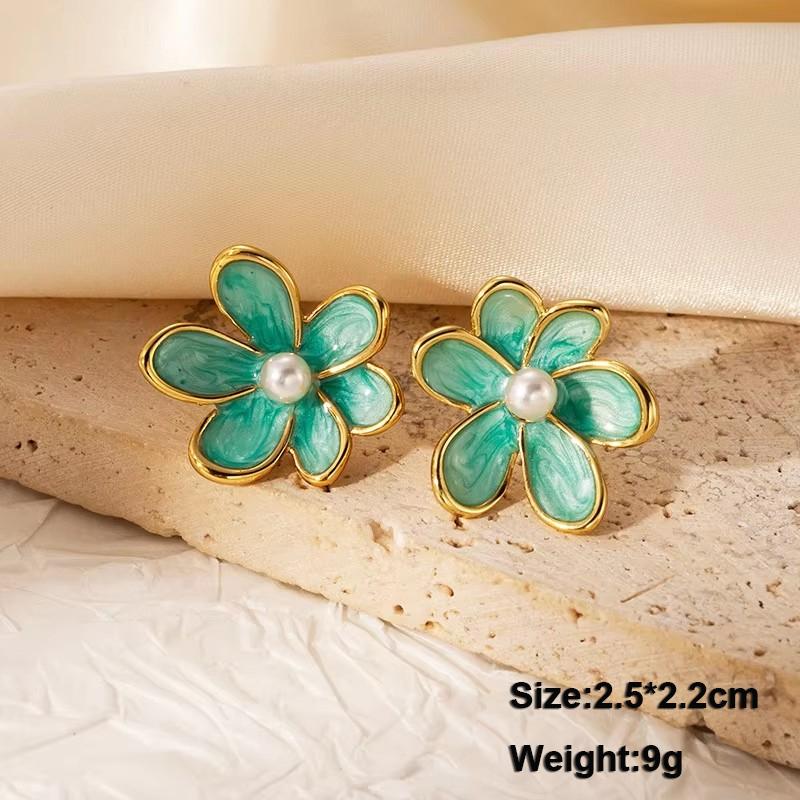 Green Hanging Earrinsg for Women Luxury Crystal Wedding Jewelry Imitation Pearl Drop Earrings new trend boucle oreille