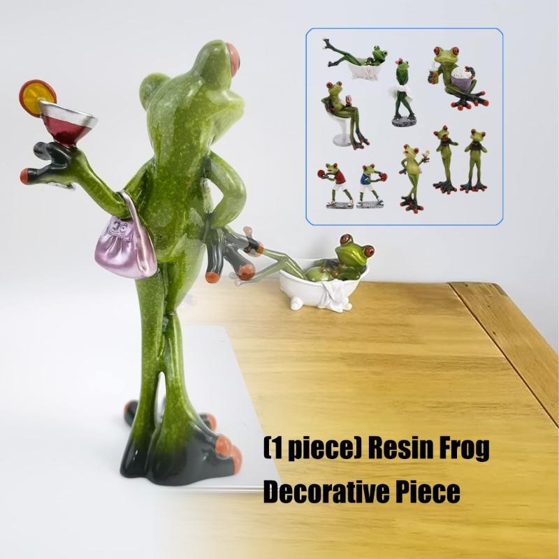 Whimsically Funny Resins Frogs Figurine Cartoon Animal Statue Collectible Ornament for Home Office Desktop Shelf Decors