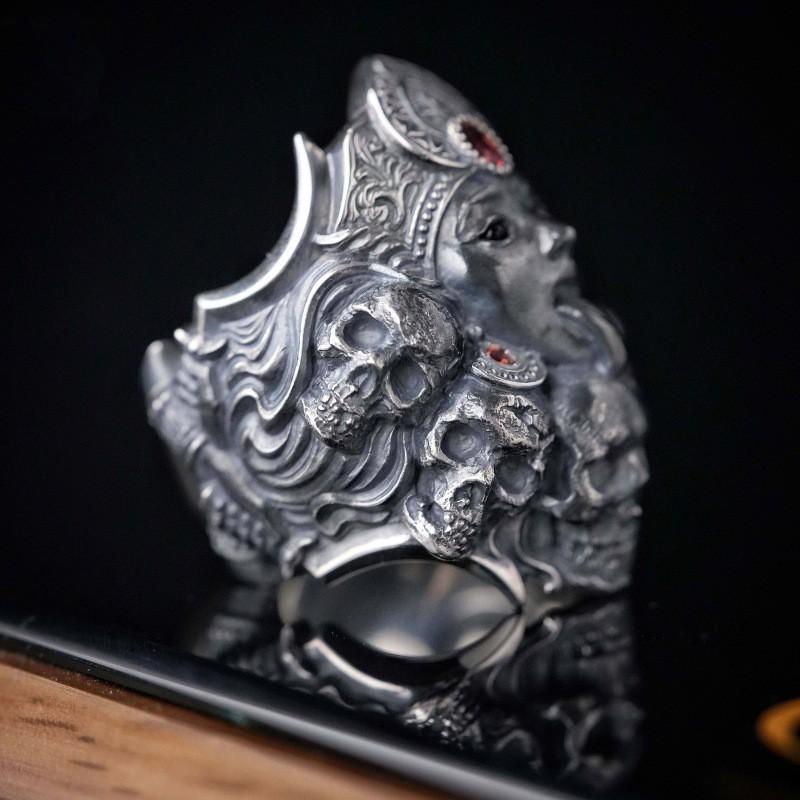 Adjustable Open Skull Ring Men Women Vintage Punk Gothic Goddess Theme Copper Jewelry