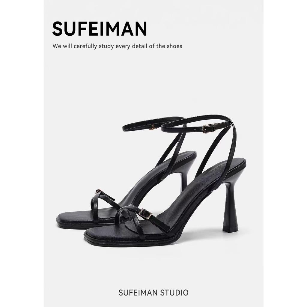 With skirt niche versatile sandals women's 2025 summer new one-word strap high heels fashion design Roman shoes