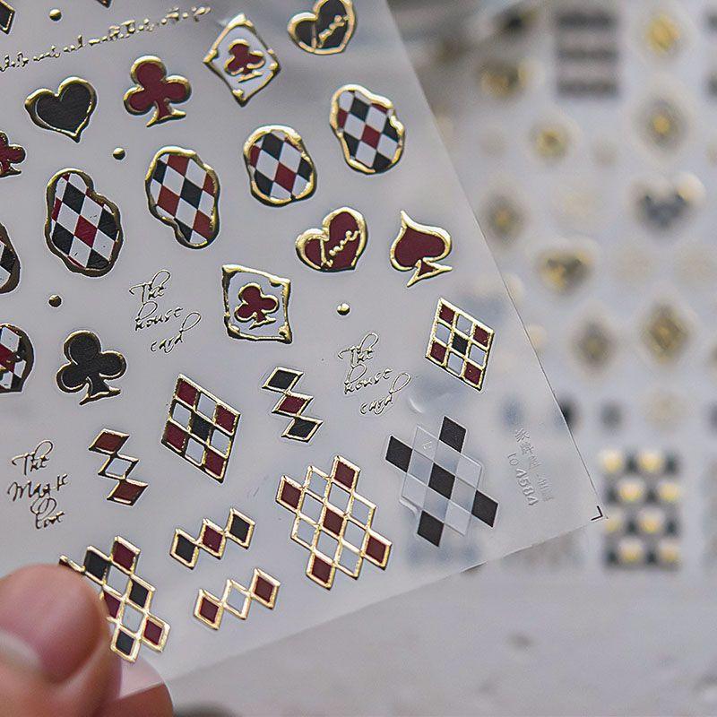 

Bronzing Xingyue Card Nail Art Sticker New Arrival Relief 5D Internet Celebrity Ins Quilted Peach Heart Nail Sticker 3D Decoration House of Cards 4584
