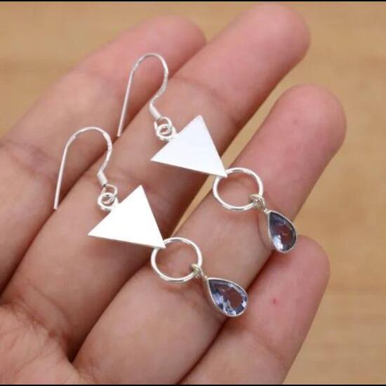 Solid 925 Sterling Silver iolite Gemstone Handmade Designer Earrings Gift For Her Dangle Drop Earrings