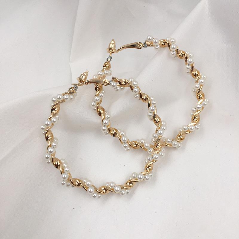 

Fashion Big Circle Hoop Earrings for Women Girl New Geometric Imitation Pearl Round Earring Brincos Party Zircon Gift