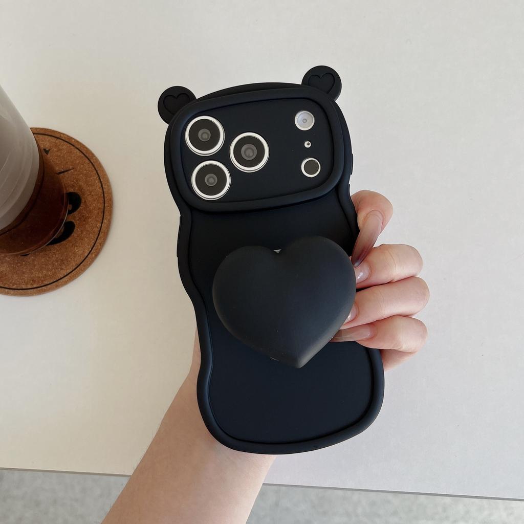 Love Bracket Applies To iPhone16Pro Max Apple 17 Mobile Phone Case 15/14 New Three-dimensional Bear Ears