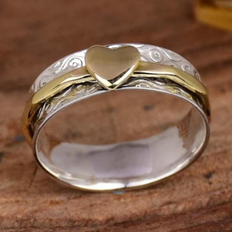Hand Hammered Heart Pattern Minimalist Silvery Plated Ring Promise Narrow Band Ring For Women Banquet Wedding Jewelry
