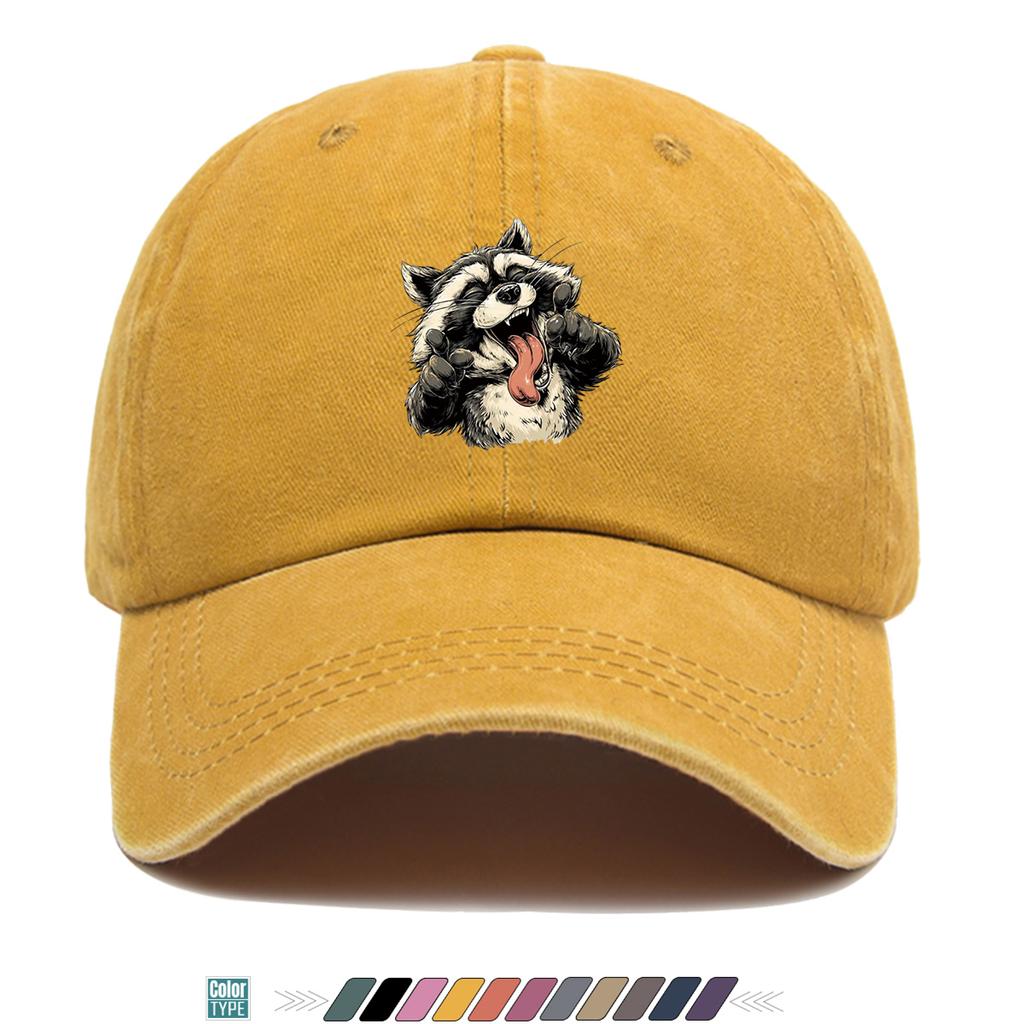 Pc Quirky Grinning Raccoon Print Baseball Cap Trendy Street HipHop Hat Individual Fashion Versatile Unisex Adjustable Duckbi