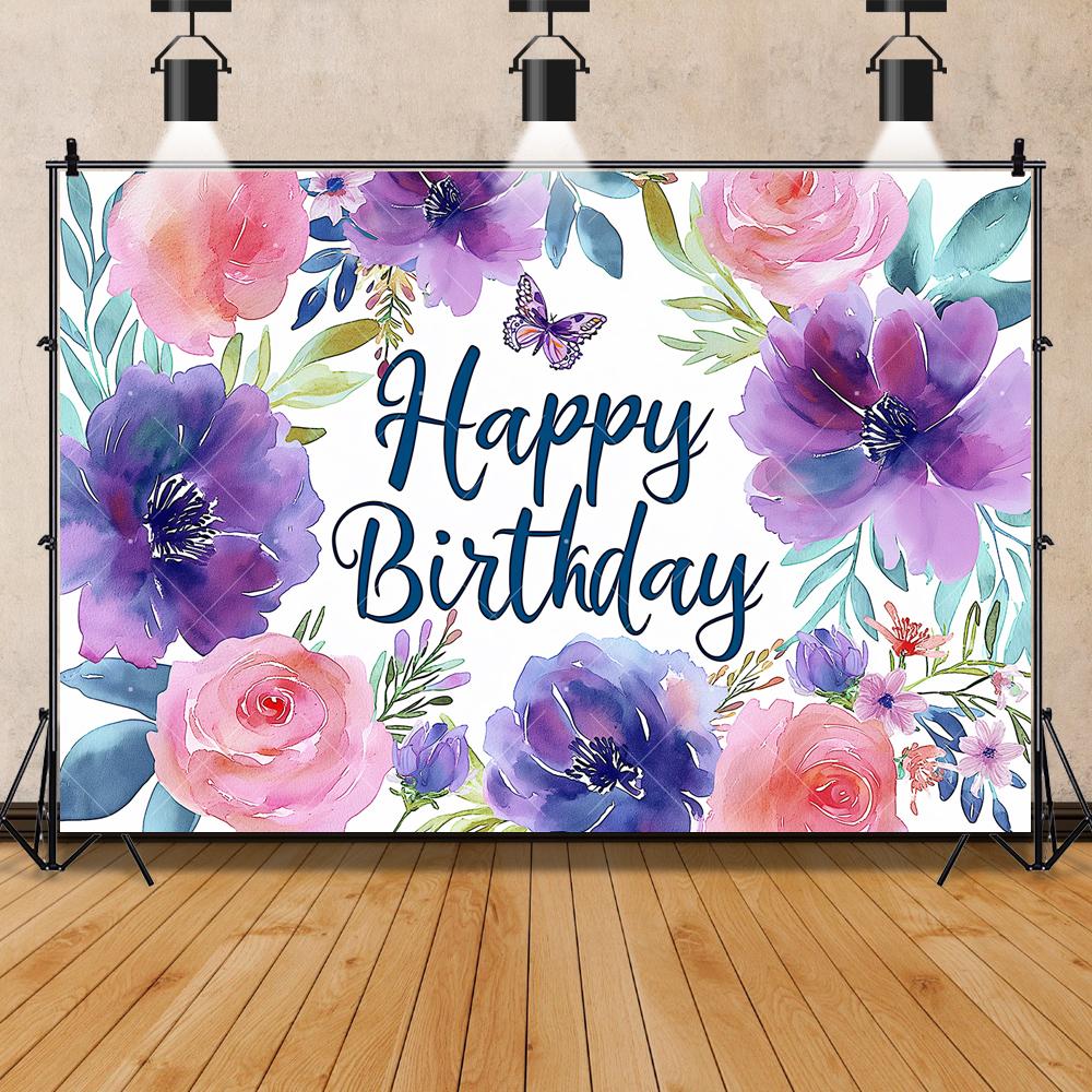 Purple Balloon Butterfly Backdrop Birthday Girls Princess Flower Newborn Babys Shower Party Photography Background Studio Custom