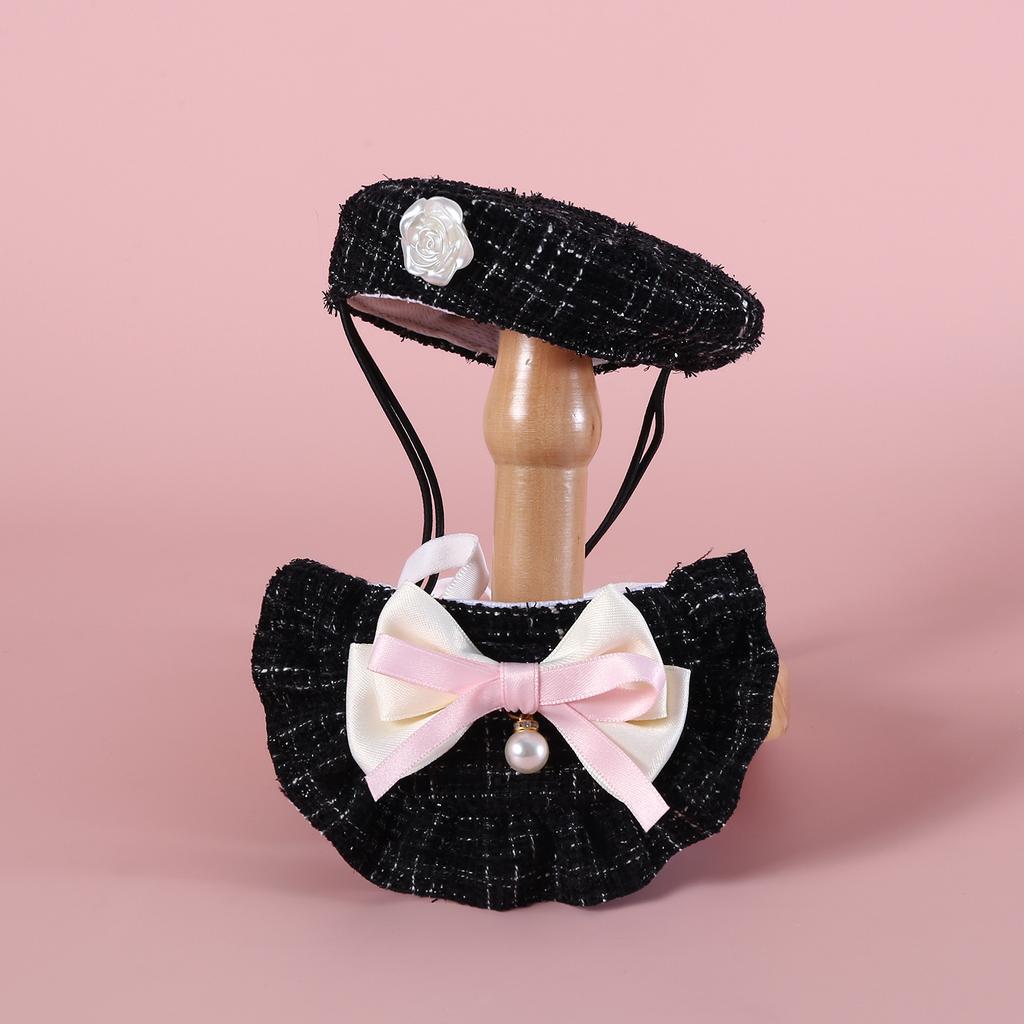 Knitted Woolen Flower Bud Hat Bow Lace Bib Pet Cat Dog Accessory Set Dog Pet Accessories Dog Accessories