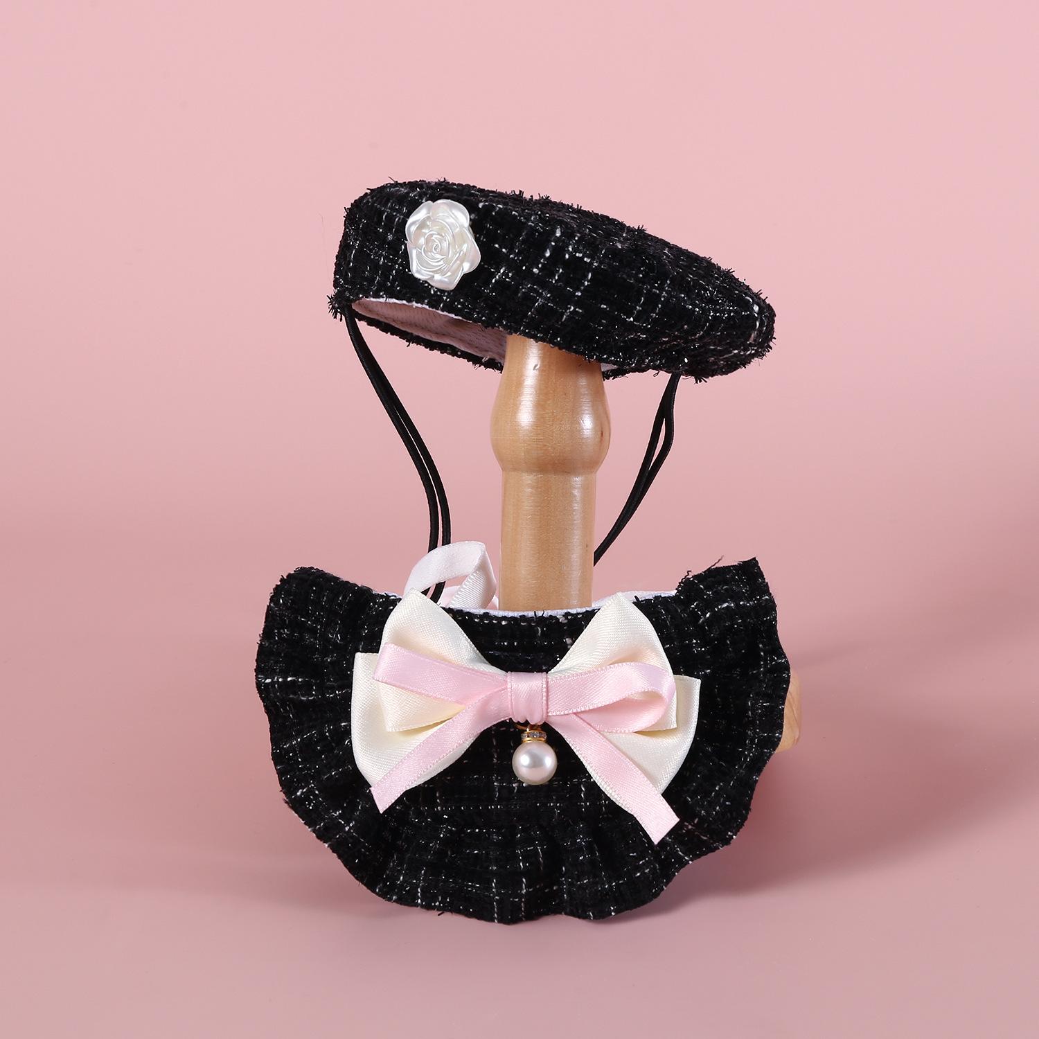 

Вязаная шерстяная шапка-бутон с бантом и кружевным манишкой, комплект аксессуаров для домашних животных: кошек и собак, аксессуары для собак One Size