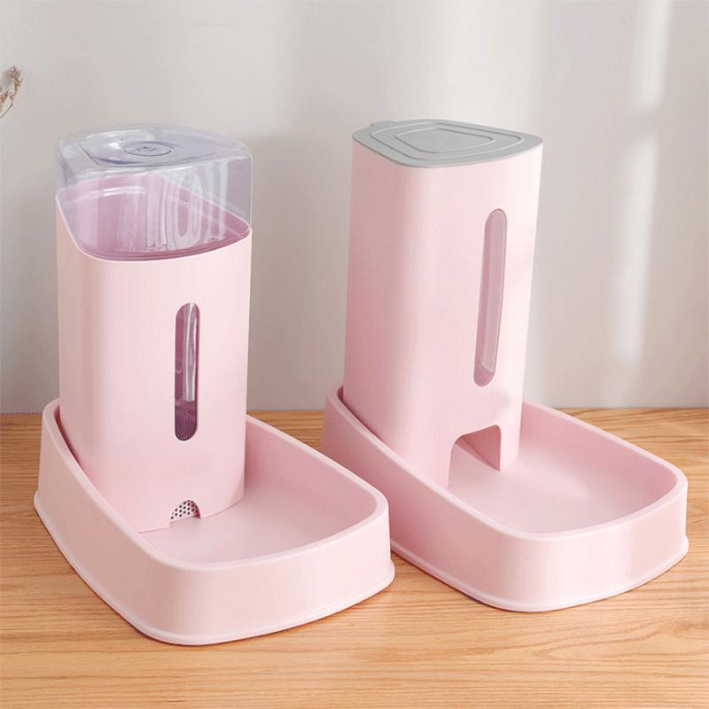 3.8L Eco-friendly Plastic Pet Feeder Dog Cat Automatic Water and Food Feeder Dispenser Bowl Grain Storage Barrel