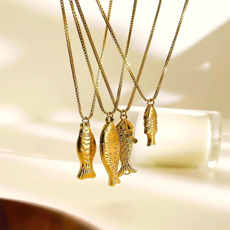 Stylish Fish Charm Handmade Necklace Stainless Steel Everyday Jewelry Gift For Her Trendy Clavicle Chain