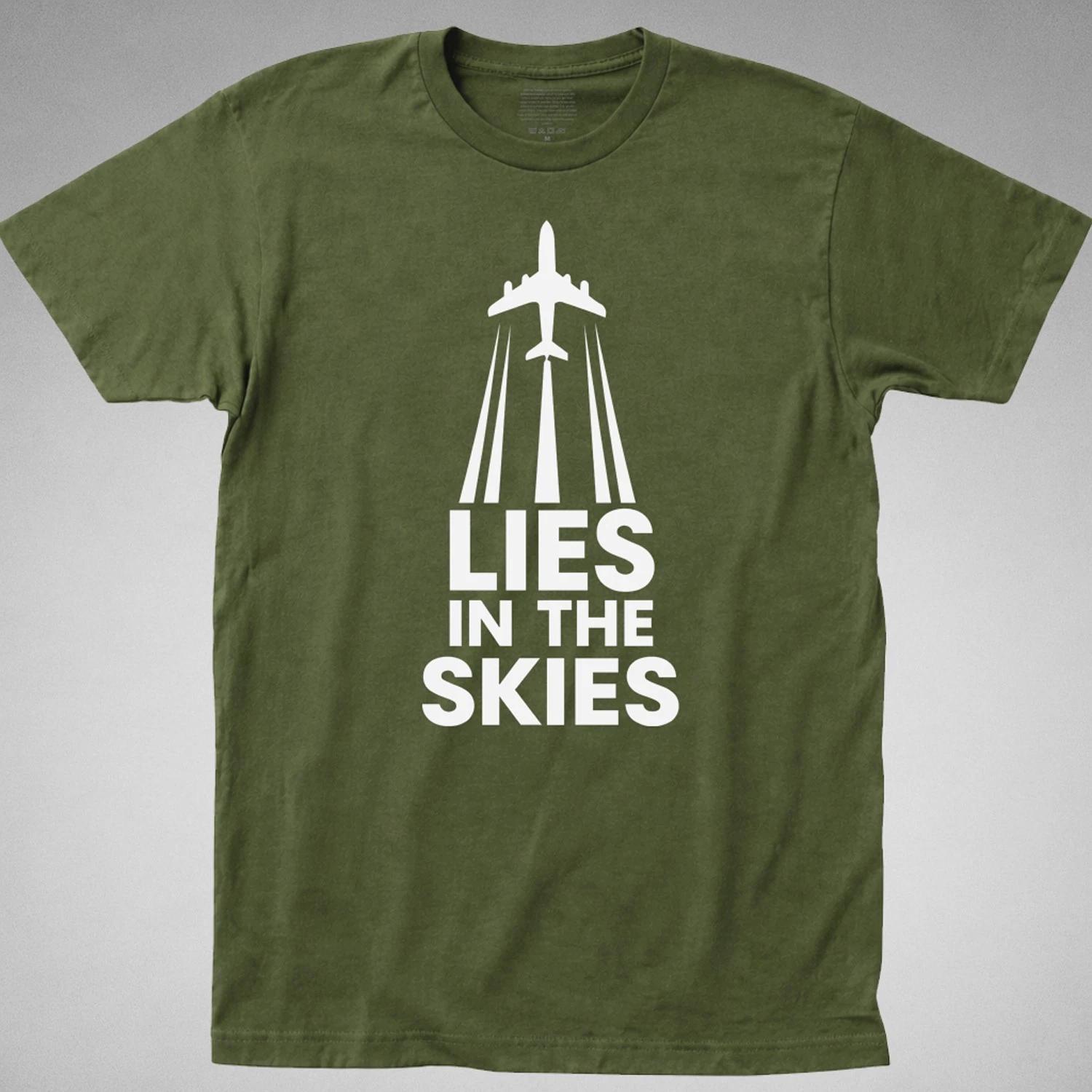 LIES IN THE SKIES T-Shirt chem trails cloud seeding geothermal conspiracy theory XS
