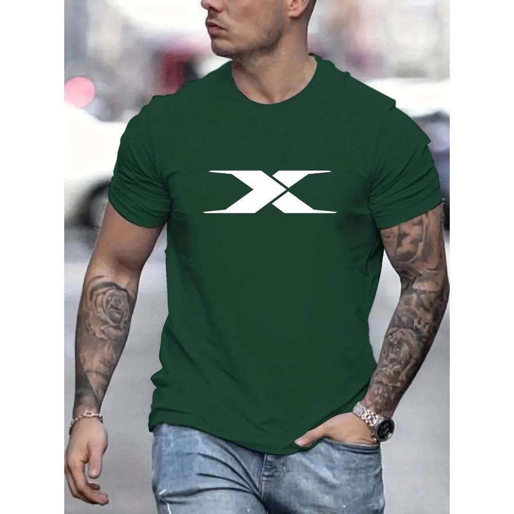 Summer men's 100% cotton casual loose fit large X letter print round neck short sleeved T-shirt top High Street Unisex style