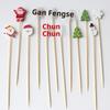 100Pcs Festive Christmas Fruit Skewers With Santa, Snowflake And Tree Designs - Disposable Bamboo Skewers For Parties, Desser