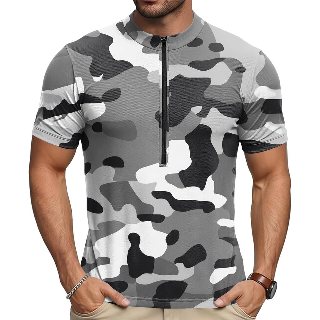 Men's Short Sleeve Cycling Round Neck Print with Zipper Breathable Quick Dry Fabric