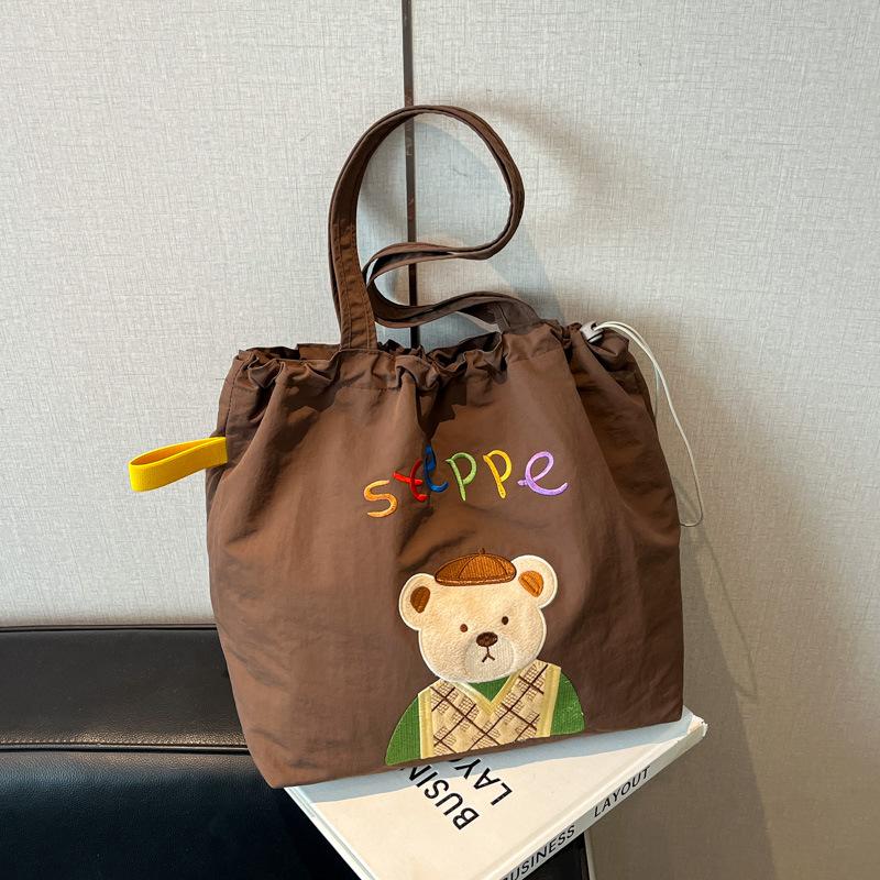 Casual canvas bag Korean lazy style underarm bag 2025 new plaid tote bag cute cartoon shoulder bag
