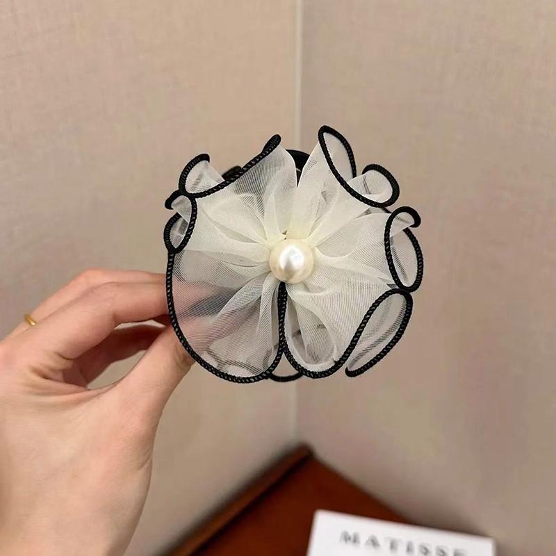 Netzstoff Blume Haarklammer Elegant Perle Hinterkopf Haarspangen Damen Knospe Hai-Klammer Mädchen Haaraccessoires