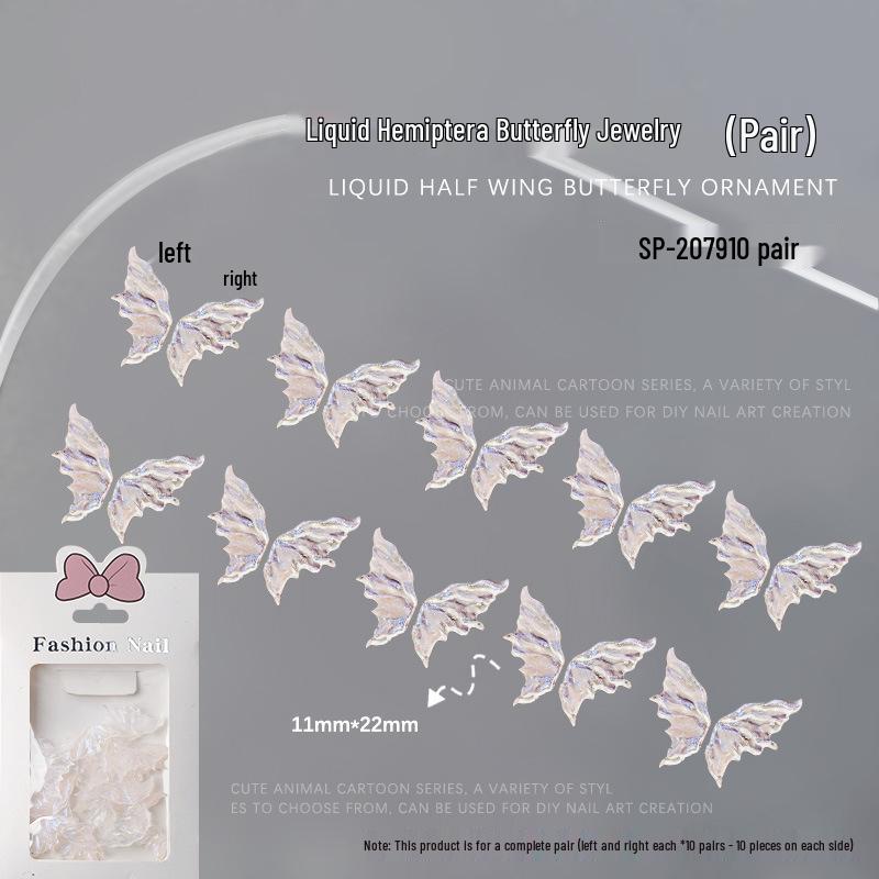 

20-Piece Aurora Butterfly Resin Nail Art Set with Iridescent Rhinestones and 3D Half Wing Decorations