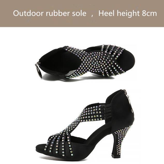 Hochwertige Damen Latin Tanzschuhe Damen Strass Glänzend Salsa Tango Party Tanzsaal Schuhe Damen Hohe Absätze 8cm