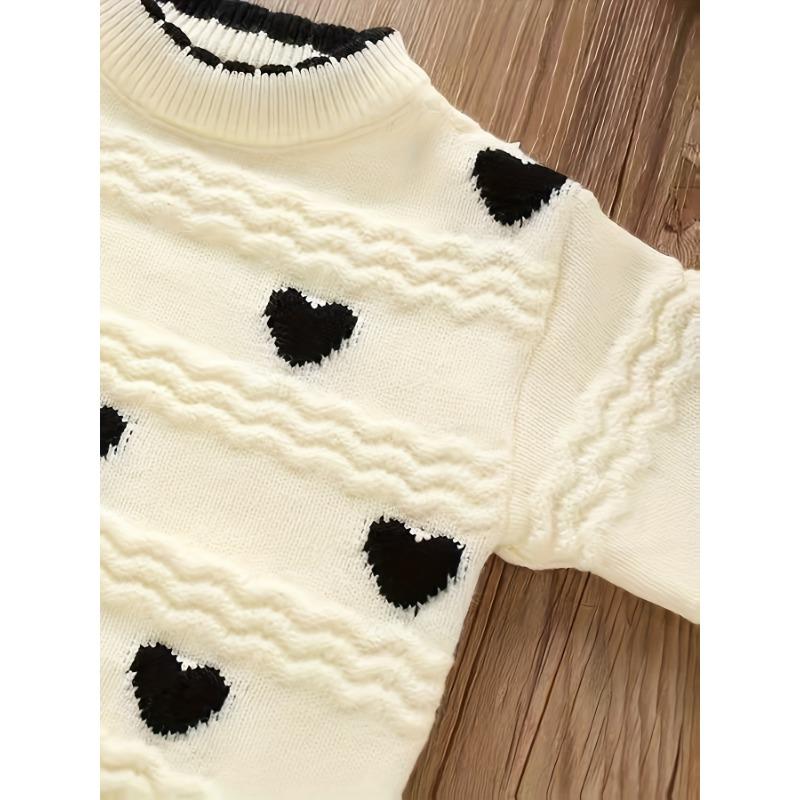 2024 Autumn/Winter New Girls' Korean-Style Sweater Set - Stylish Baby Heart Knit Two-Piece (Trendy Design), for Outdoor