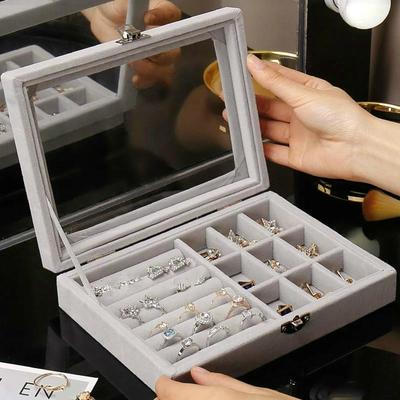 Fashion Portable Velvet Jewelry Ring Jewelry Display Organizer Box Tray Holder Earring Jewelry Storage Case Showcase