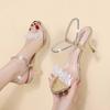 Fashion Women High Heel Crystal Sandals Ankle Buckle Rhinestones 2024 Summer Fashion Elegant Gold Thin Heel Fairy Style Shoes