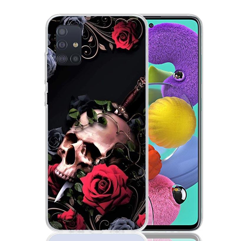 Human Skeleton Red Rose Phone Case for Samsung Galaxy A52 A51 A50S A12 A22 A32 A72 A10S A30S A31 A71 Note 20 Ultra 10 Plus S10 G