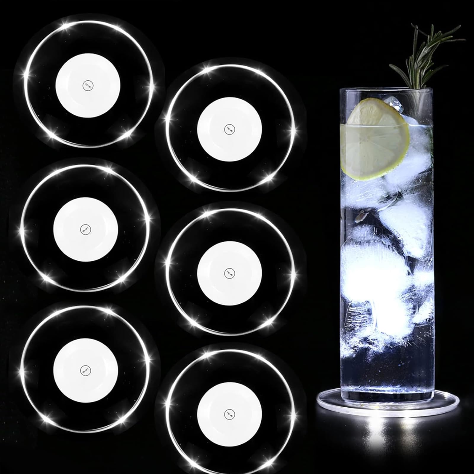 

LED Glowing Glass Battery 3 Lighting Touch Perfect for Set of 6 Coaster, Mat, Operated, Modes, Switch, Waterproof, Thin, Parties, Clubs, Weddings,