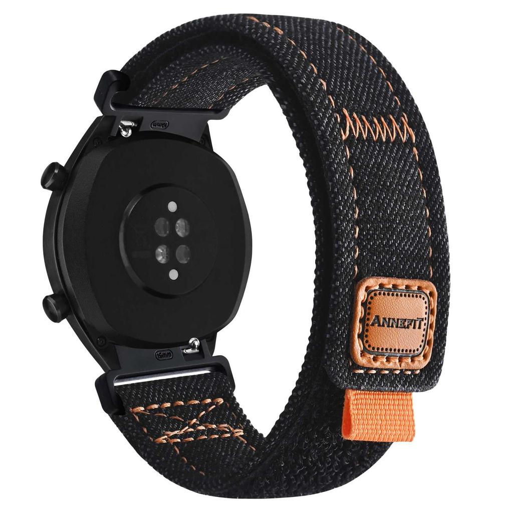 ANNEFIT Denim Watch Band, Casual Watch Replacement Band, Fabric Velcro Watch Strap, Quick Release, 16mmBlack