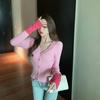 Spring Patchwork Design Knitted Cardigan for Women with Long Sleeves and Bottom Lining Short and Versatile Casual Top
