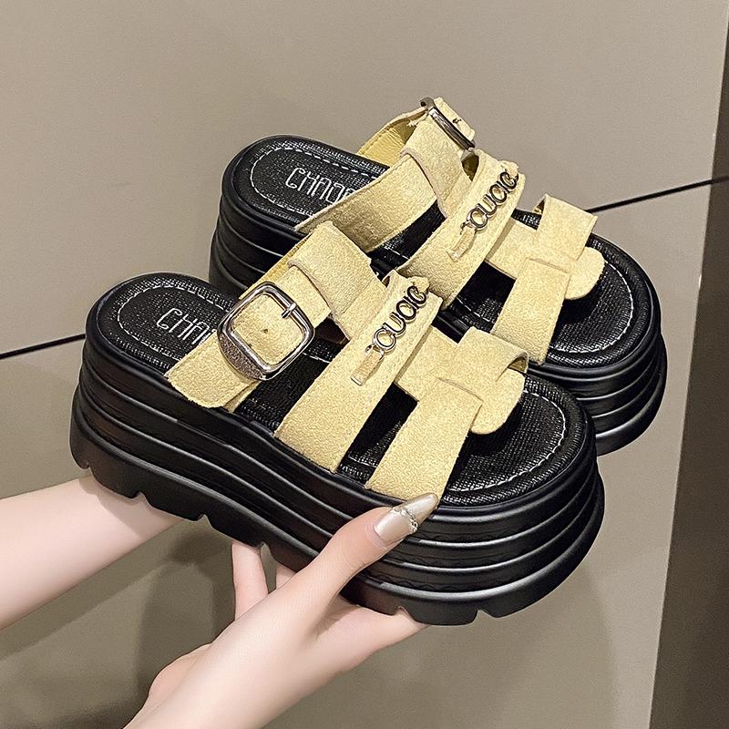 Moda 8CM Verão Plataforma Alta Sandálias Femininas Salto Anabela Chinelos Moda Novo Praia Exterior Sandálias Chunky Conforto Casual Slides Mulher