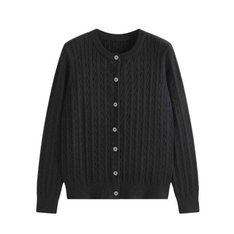 New Autumn Retro Knitted Cardigan Women High End Long Sleeve Round Neck Sweater Jacket Top Design