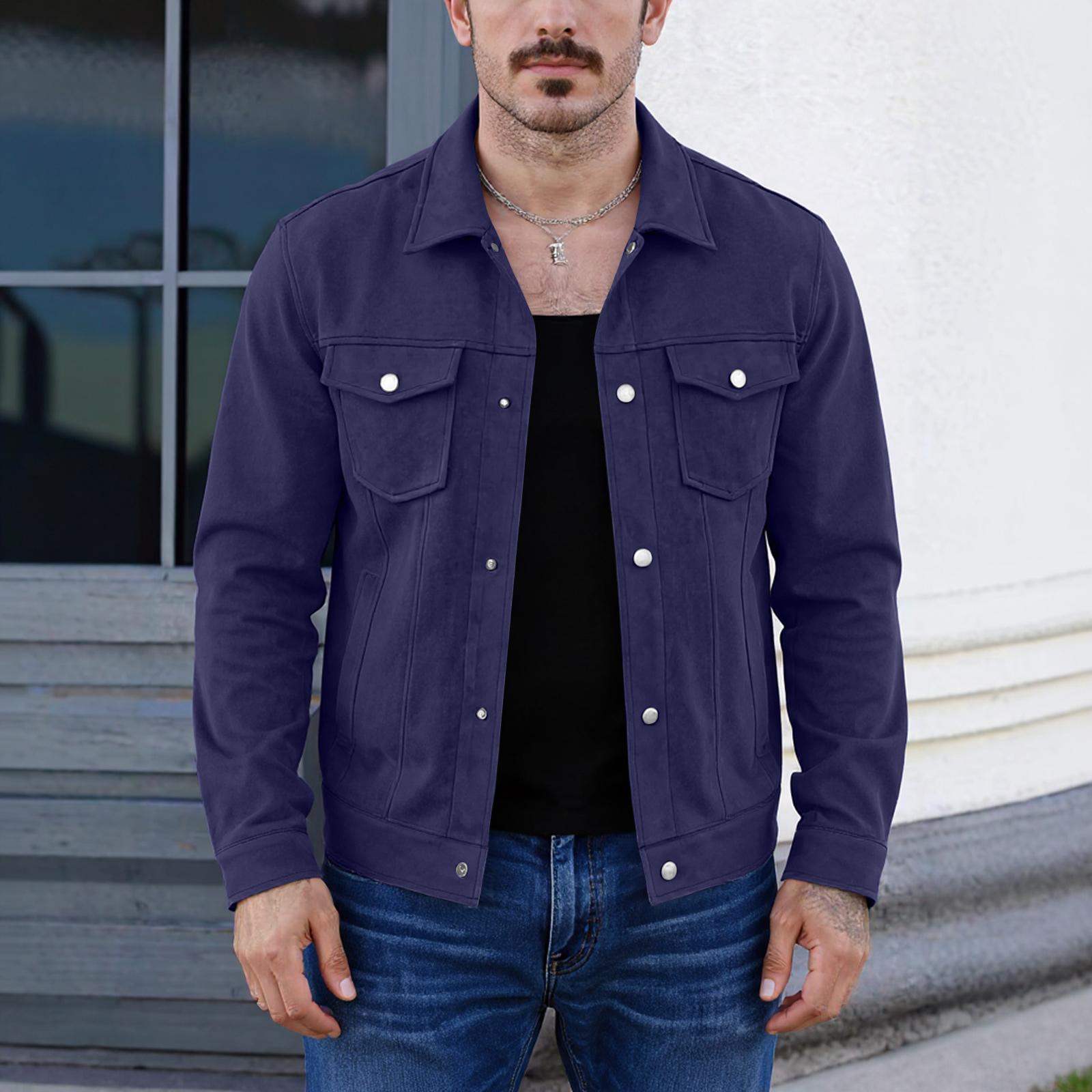 

Men s Casual Solid-color Loose Button Jacket. L тёмно-синий