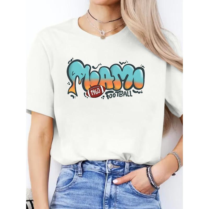 

Rugby Team Print Spring And Summer Casual T-Shirt Round Neck Short-Sleeved Sports T-Shirt Women S Top S белый