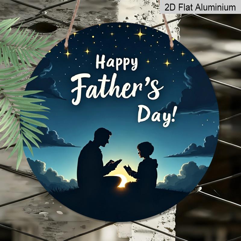 2D Flat, 1pc Father's Day Wall Sign - Aluminum Modern Decorative Art with "Happy Father's Day" Text, Waterproof & Durable, No Power Needed, Easy