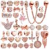 Sparkling Rose Gold Charms Angel'S Wings Triple Clear Stone Safety Chain Snowflake Beads Diy Jewelry Gift Fit Original Bracelets