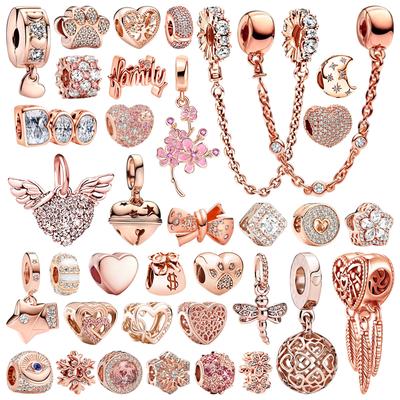 Sparkling Rose Gold Plated Charm Bead Charms Angels Wings Triple Clear Stone Safety Chain Snowflake Bead Charms Do It Yourself Jewellery Gift Compati