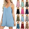 Women's Romper Summer Casual Cotton Short Jumpsuit Spaghetti Strap Sleeveless Overalls Loose Fit With Pockets