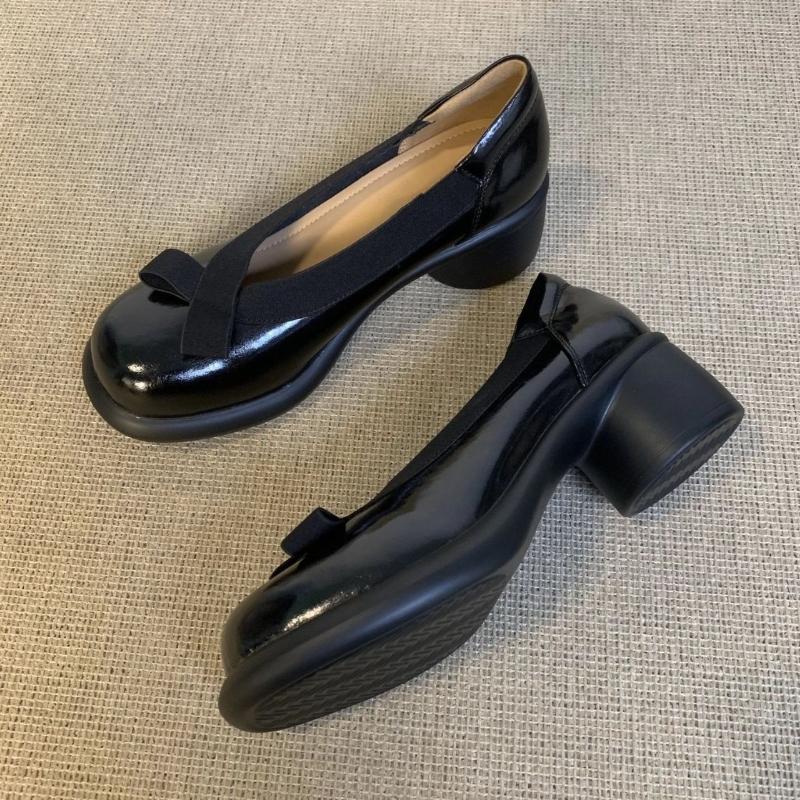 Fashion Sweet Bow Shallow Mid-heel Pumps Women Fashion Round Toe Thick Bottom Mary Jane Shoes Comfortable Elegant Lolita Dress Shoes