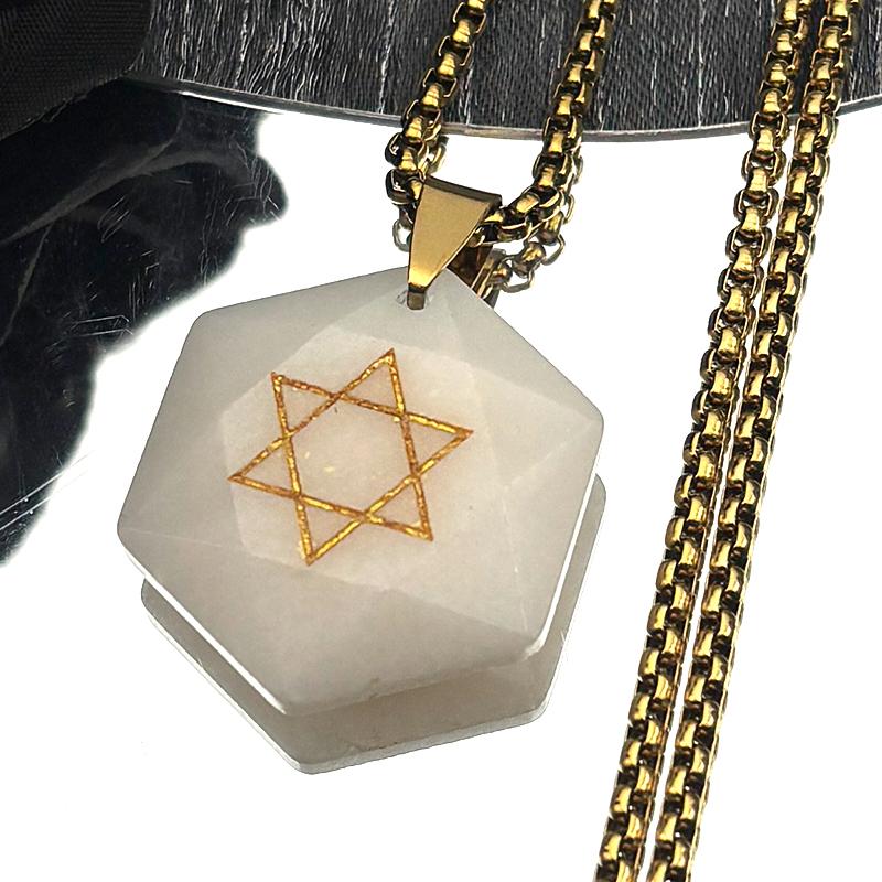 

Jewish Star Of David Shield Stainless Steel Chain Necklace for Men Women Gold Black Color Natural Stone Hexagram Pendant Jewelry