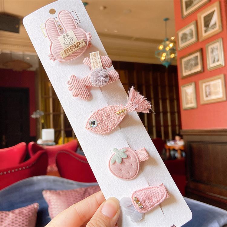 5 Pieces Set Cute Baby Handmade Cartoon Hairpin Lovely Little Girl Flower Side Clip Children Hair Accessories Kids Hair Clips