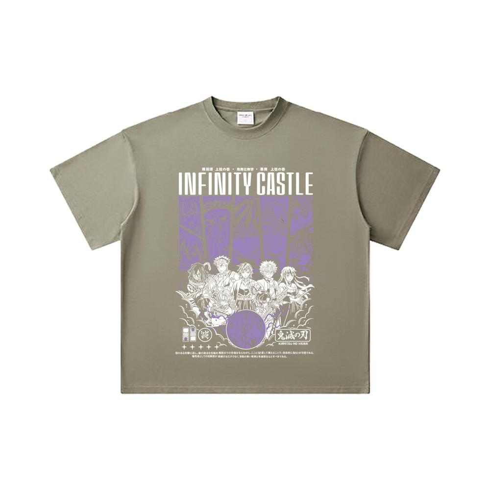 260 GSM Double Yarn 32 Count 100% Cotton Demon Slayer V90 Infinity Castle Print Unisex Heavy Cotton T Shirt