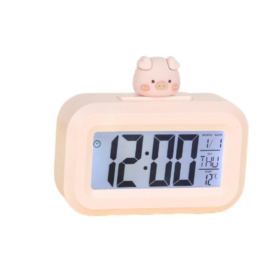 Ceas digital LED Kawaii drăguț Roma decor desen animat porc ceas deșteptător cu lumină de noapte cameră drăguț ceas dormitor noptieră ornamente
