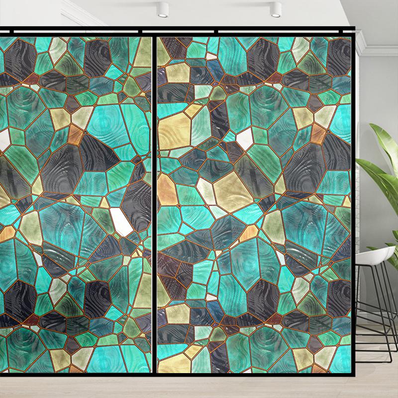 Colorful Stained Frosted Glass Film Modern Art Geometry Pattern Window Stickers Opaque Self-adhesive European Home Decor Privacy