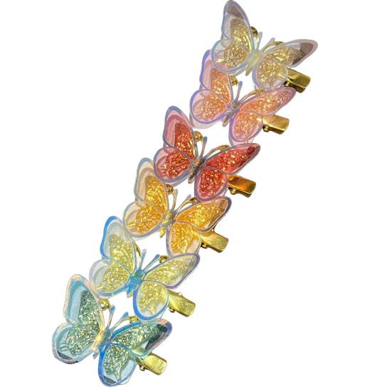 6Pcs Girl Hairpins Gradient Color Double-Layer Glitter Texture Anti-slip Hair Clip Broken Hair Bangs Hair Pins Hair Accessories A