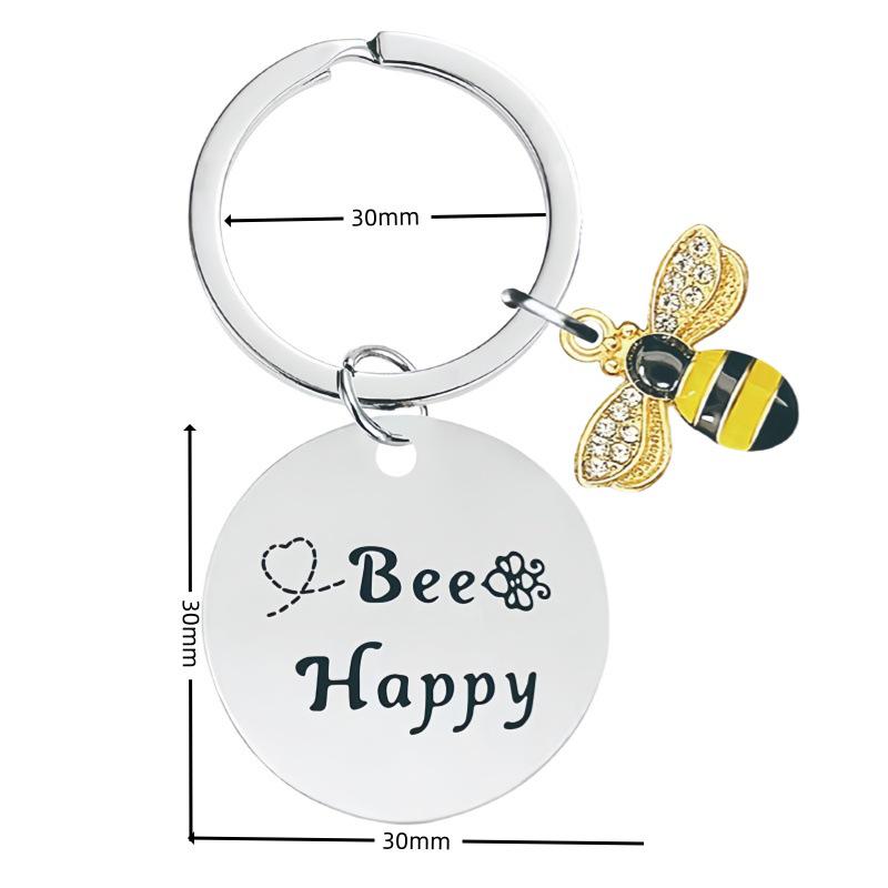 Stainless Steel Keychain with Engraved Bee Pendant - Perfect Teacher's Day or Graduation Thank You Gift