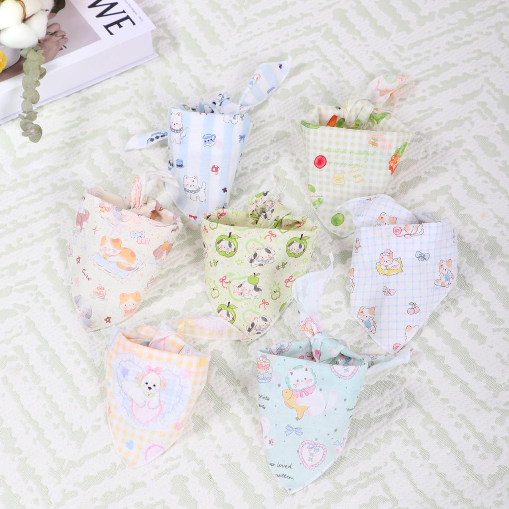 Pet Cute Dog Cotton Printed Small Bib Pet Saliva Towel Teddy Pomeranian Scarf Cat Jewelry Dog Supplies