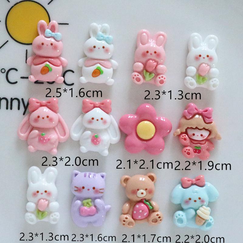 10 Pcs New Fashion Cute Cartoon Rabbit, Girl, Little Bear Resin Scrapbook Diy Jewelry Wedding Hairpin Decorate Accessories A84