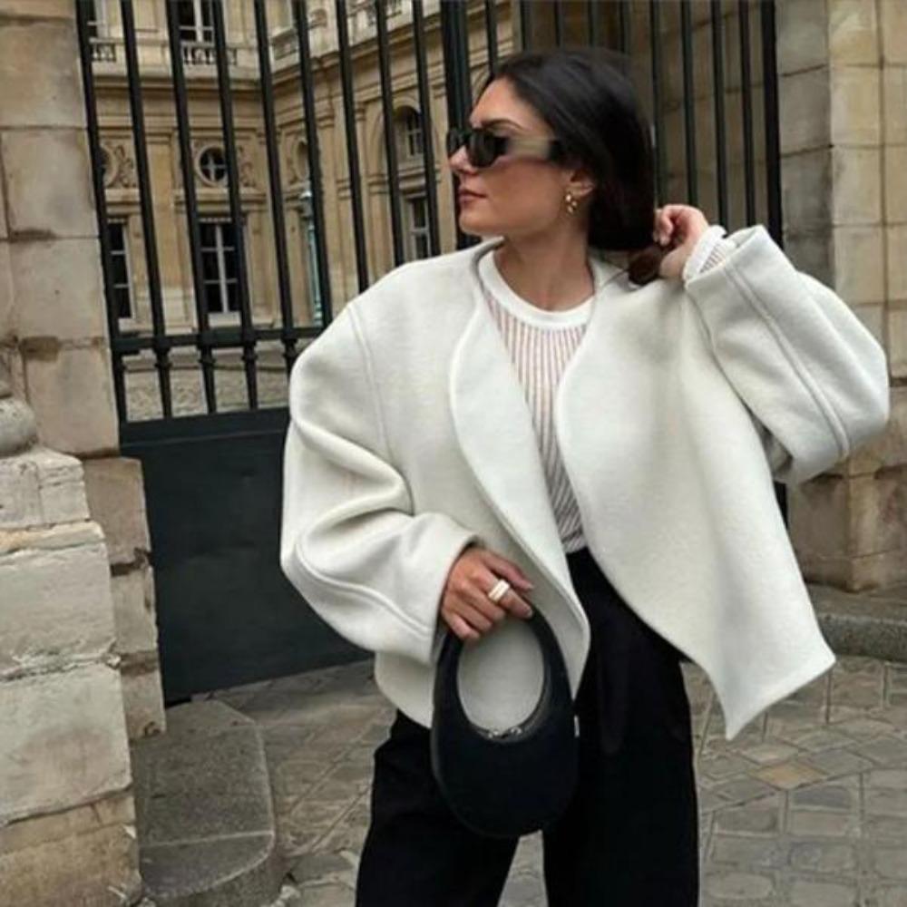 VAYLA Casual Short Jackets Women Elegant Loose Round Neck Solid Street Cardigan Lady Long Sleeves Outwears Lady