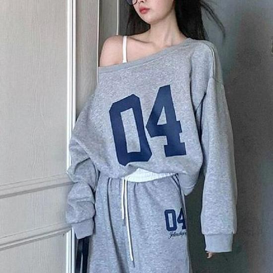 Women's Retro Patchwork Wide Leg Sweatpants - Gray Summer Casual Style